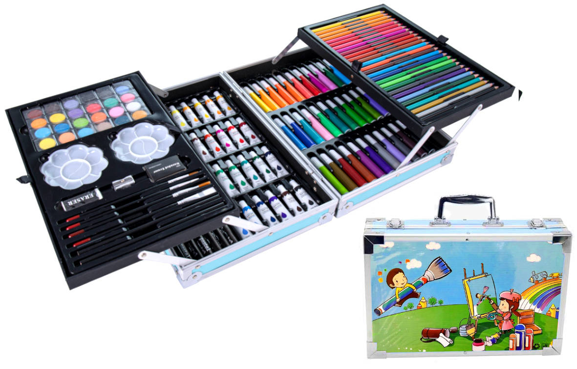 145-Piece Art Supplies Set for Kids, Portable Aluminum Case Art Kit